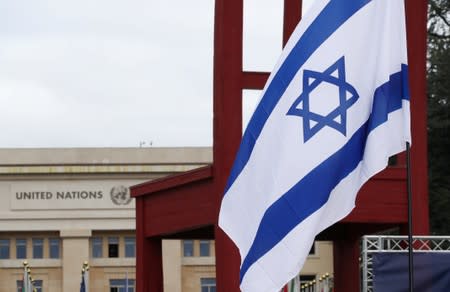 FILE PHOTO: A flag of Israel is pictured at the United Nations in Geneva