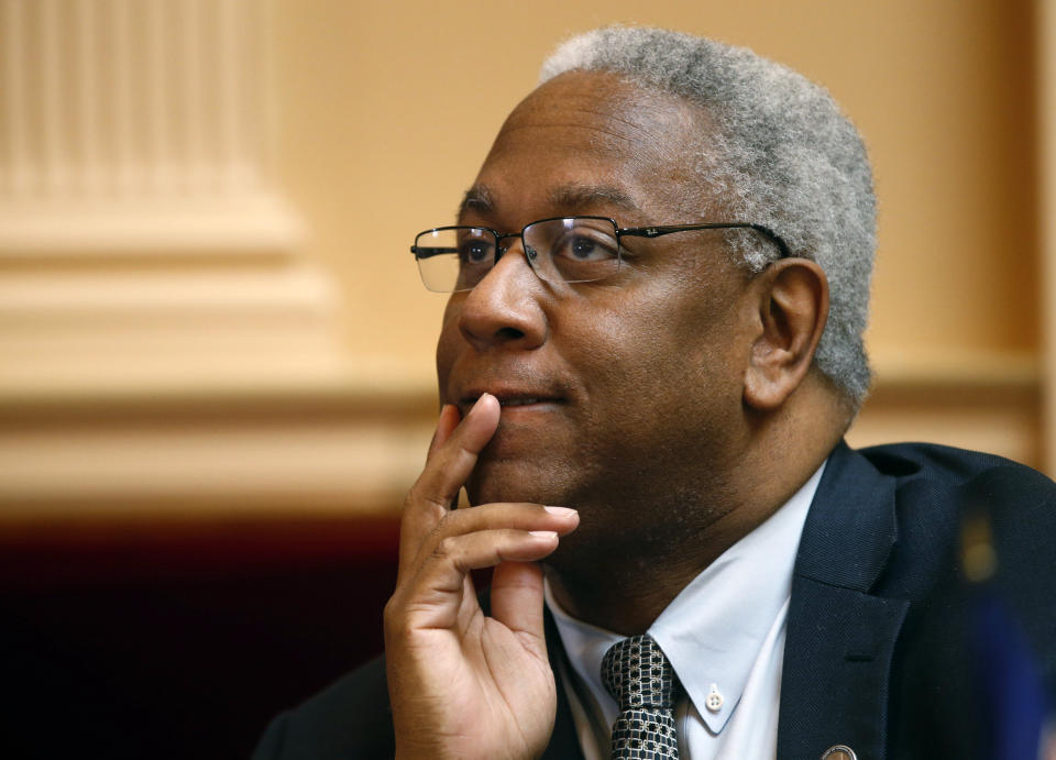 FILE - Donald McEachin listens to debate on the floor of the Virginia state Senate in Richmond, Va., Feb. 25, 2015. McEachin died Monday, Nov. 28, 2022, after a battle with colorectal cancer, his office said. He was 61. (AP Photo/Steve Helber, File)