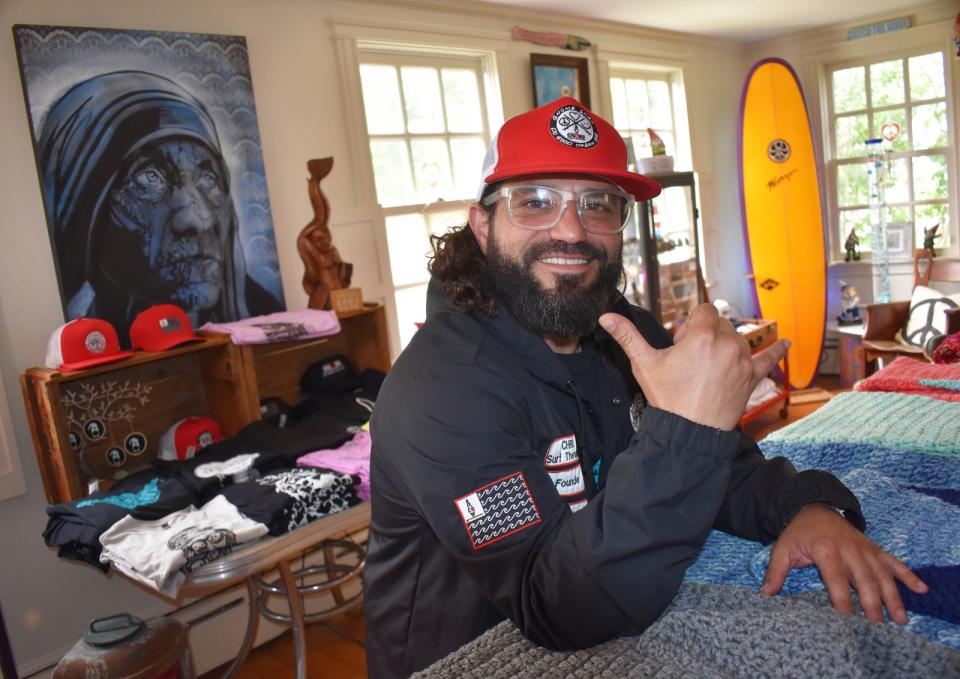 Gnome Surf founder Chris Antao at his store in Little Compton in 2021