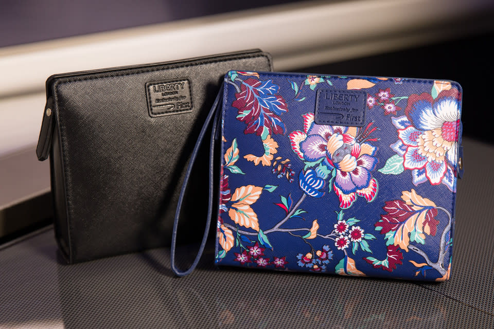 <p><span>Reduce the chances of ever being seen with the same bag as someone else, by getting one that’s only available only to your fellow First Class passengers. British Airways has teamed up with British brand Liberty London to createhese exclusive, elegant wash bags. The designs – which come in either black or oriental t-inspired floral print – are crammed with Aromatherapy Associates products, so you can rest easy knowing your skin’s being well cared for. [Photo: British Airways]</span> </p>