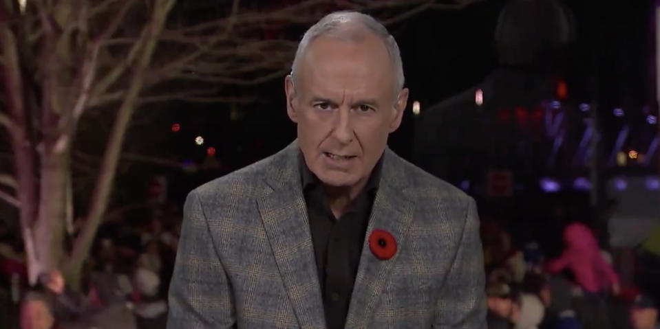 Ron MacLean apologized Sunday for Don Cherry's remarks on Coach's Corner the previous night. (Twitter//@BradyTrett)