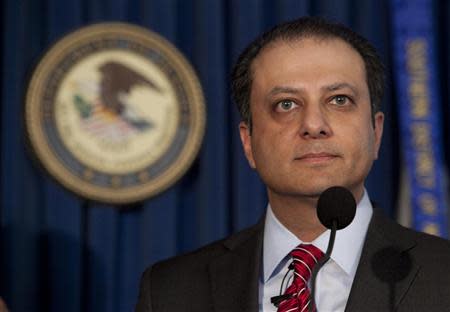 U.S.Attorney Preet Bharara speaks to media during a press conference announcing two felony charges against JPMorgan Chase Bank during a press conference in New York January 7, 2014. REUTERS/Allison Joyce