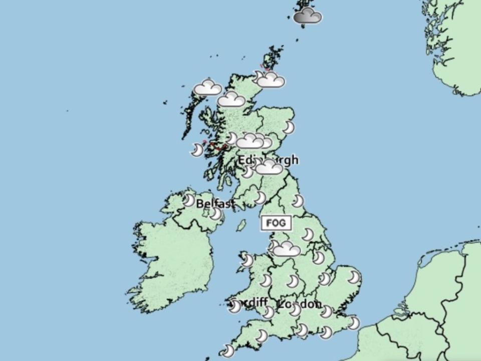 There will be clear skies across most parts of the UK on Monday evening, according to the Met Office’s weather forecast (Met Office)