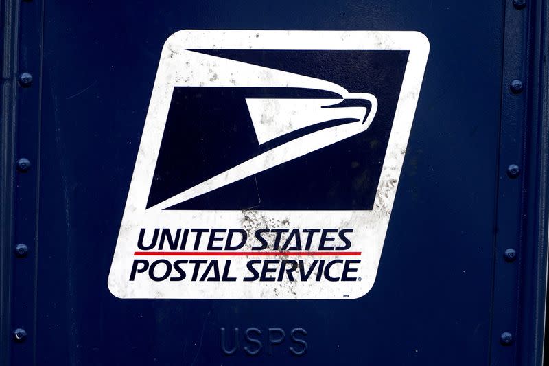 FILE PHOTO: A U.S. Postal Service (USPS) logo is pictured on a mail box