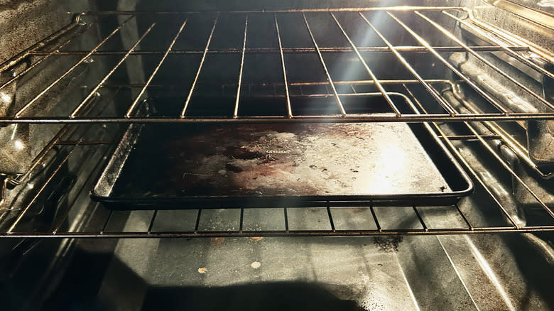 baking sheet in the oven