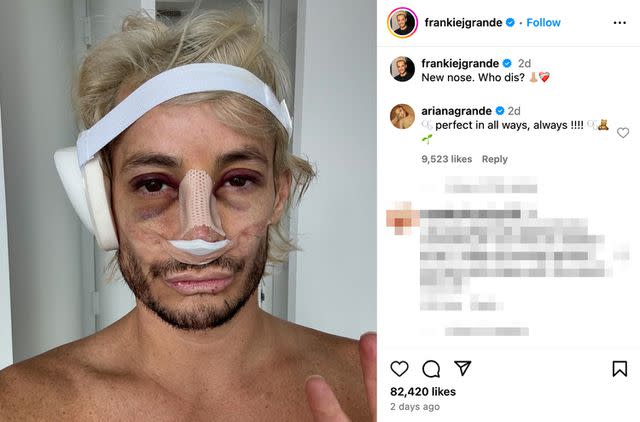 <p>Frankie Grande/ Instagram</p> Ariana Grande reacts to Frankie's Instagram post on July 6, 2024