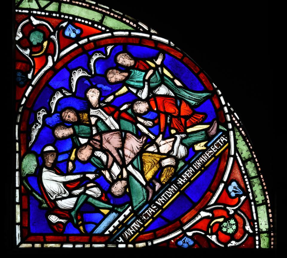 Detail of Canterbury Cathedral’s Miracle window showing the castration of Eilward of WestoningThe Chapter, Canterbury Cathedral