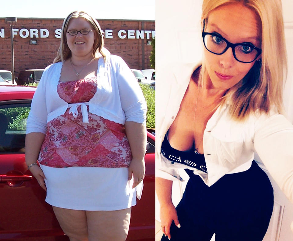 Pearson, then and now, says she wouldn’t have been able to lose weight without the love and support of her family. (Photos: Courtesy of Joanna Pearson)