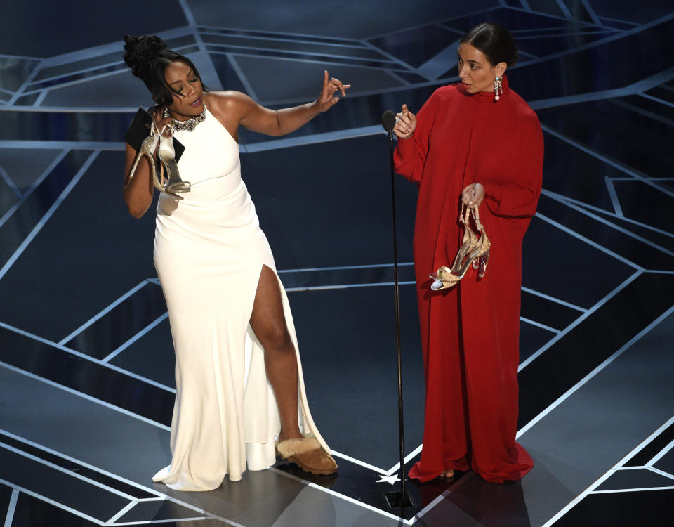 Tiffany Haddish and Maya Rudolph presenting at the Oscars 2018. (AP)