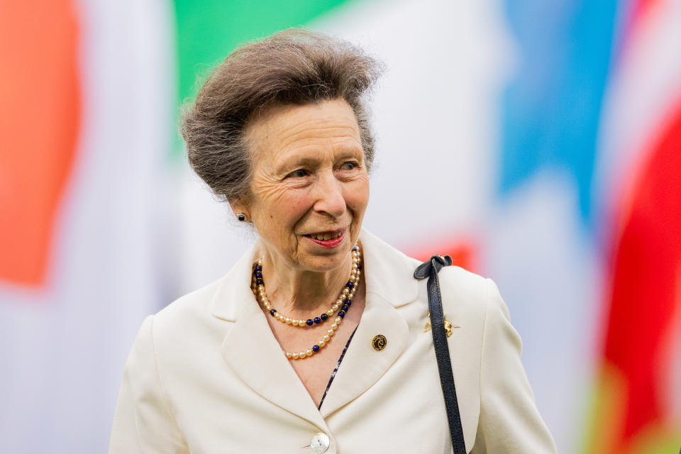 27 June 2023, North Rhine-Westphalia, Aachen: Equestrian sport, jumping, CHIO, opening ceremony: Princess Anne stands in the stadium. Photo: Rolf Vennenbernd/dpa (Photo by Rolf Vennenbernd/picture alliance via Getty Images)