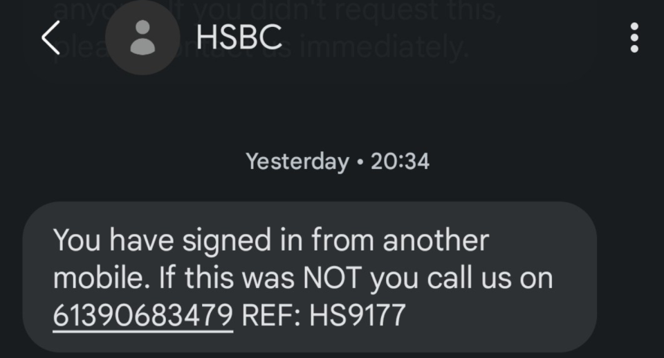 HSBC scam text message