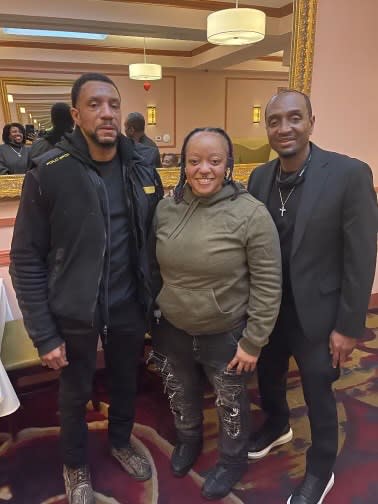 Gregory Delpeche, left, was hit in the head by a police bullet in a “friendly fire” incident in Brooklyn on Sunday, his cousin, Greg Nougues, right, told The Post. Obtained by The NY Post