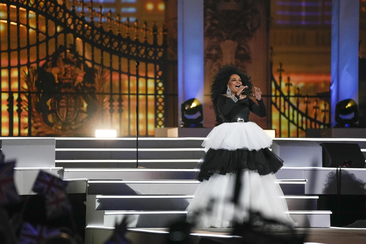 Diana Ross performs during the Platinum Party At The Palace at Buckingham Palace on June 4, 2022 in London, England. The Platinum Jubilee of Elizabeth II is being celebrated from June 2 to June 5, 2022, in the UK and Commonwealth to mark the 70th anniversary of the accession of Queen Elizabeth II on 6 February 1952.  (Photo by Alastair Grant - WPA Pool/Getty Images)