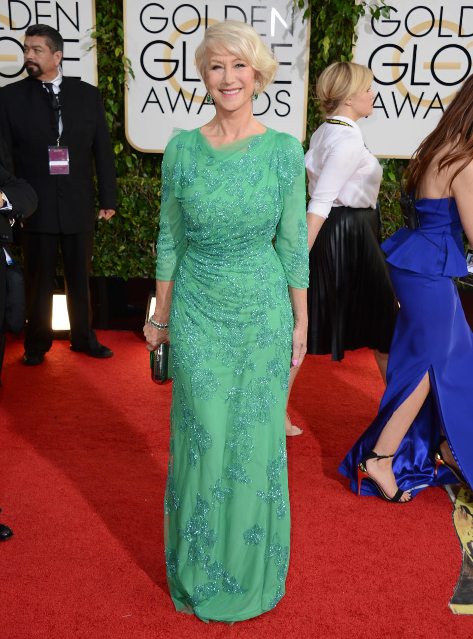 Helen Mirren arrives at the 71st annual Golden Globe Awards at the Beverly Hilton Hotel on Sunday, Jan. 12, 2014, in Beverly Hills, Calif. (Photo by Jordan Strauss/Invision/AP)