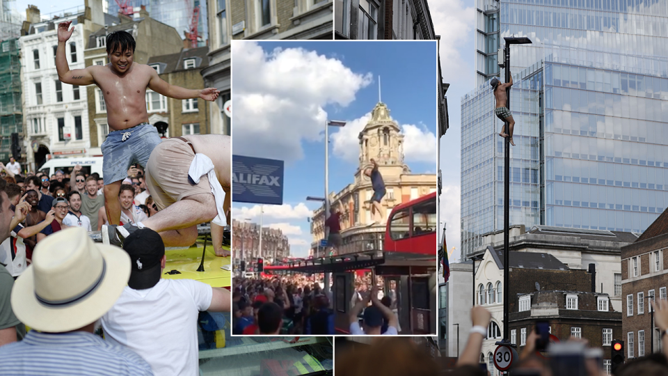 English football fans run amok in the streets. Pic: Getty