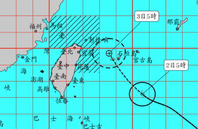 哈格比颱風今晨5點半發布海警，東部白天有短暫雨，北部傍晚開始有短暫陣雨或雷雨，北部愈晚雨愈大，其中又以大台北與基隆北海岸最為明顯。（圖片來源：氣象局，下同）