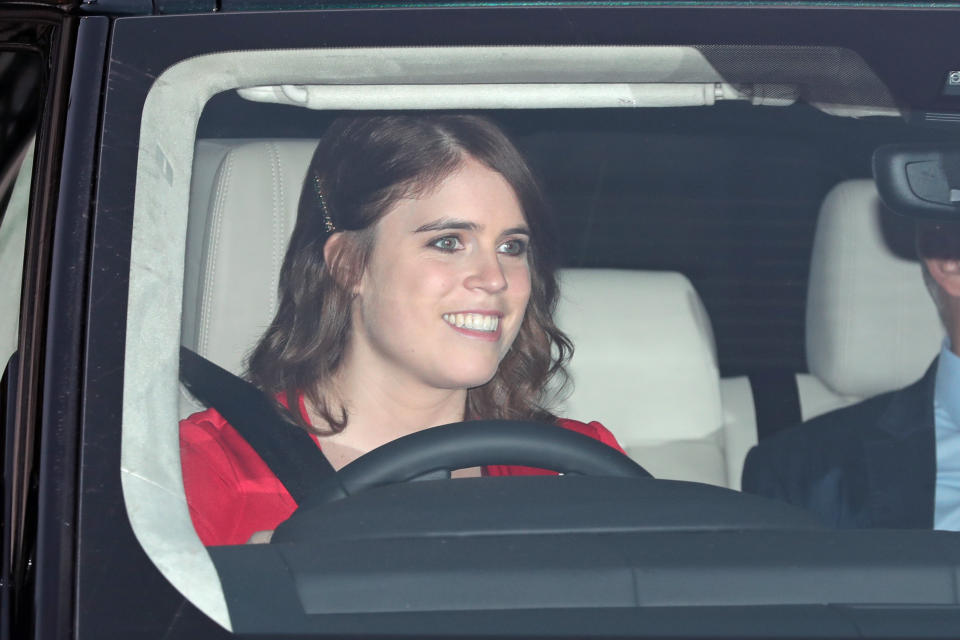 Princess Eugenie leaving the Queen's Christmas lunch at Buckingham Palace, London.