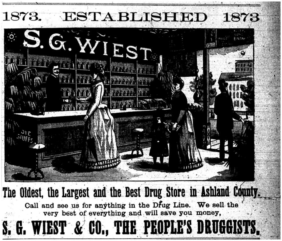 Pictured is a drug store illustration from an 1891 ad in the Ashland Times newspaper.