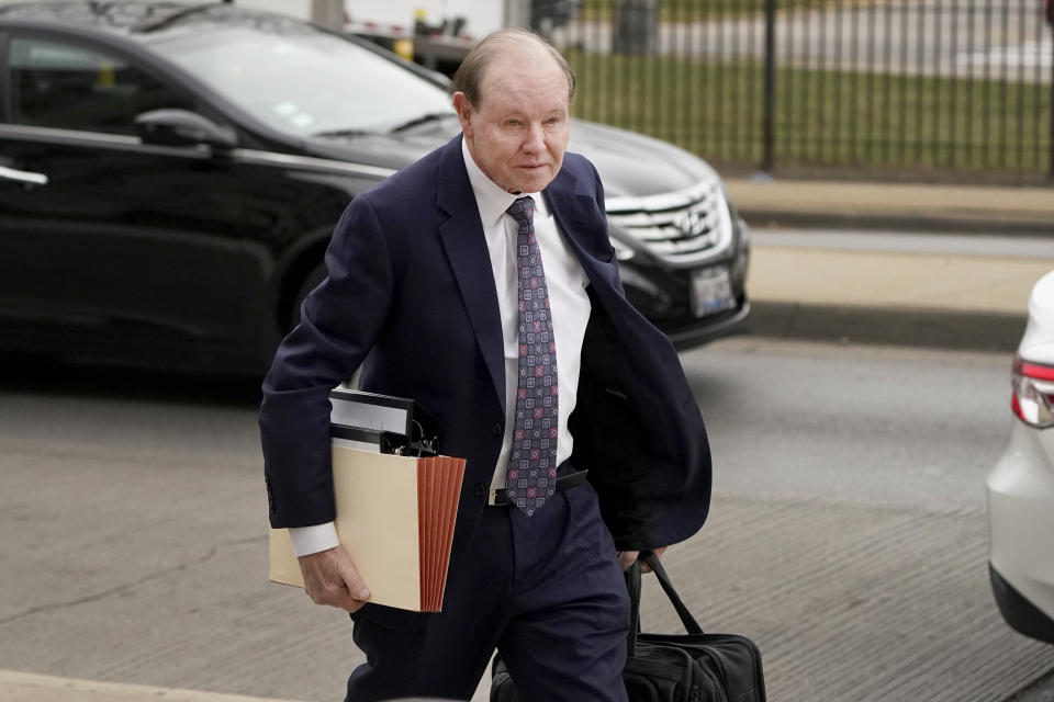 Special prosecutor Dan Webb arrives at the Leighton Criminal Courthouse for day three of the Jussie Smollett trial in Chicago on Wednesday, Dec. 1, 2021. Smollett is accused of lying to police when he reported he was the victim of a racist, anti-gay attack in downtown Chicago nearly three years ago. (AP Photo/Charles Rex Arbogast)