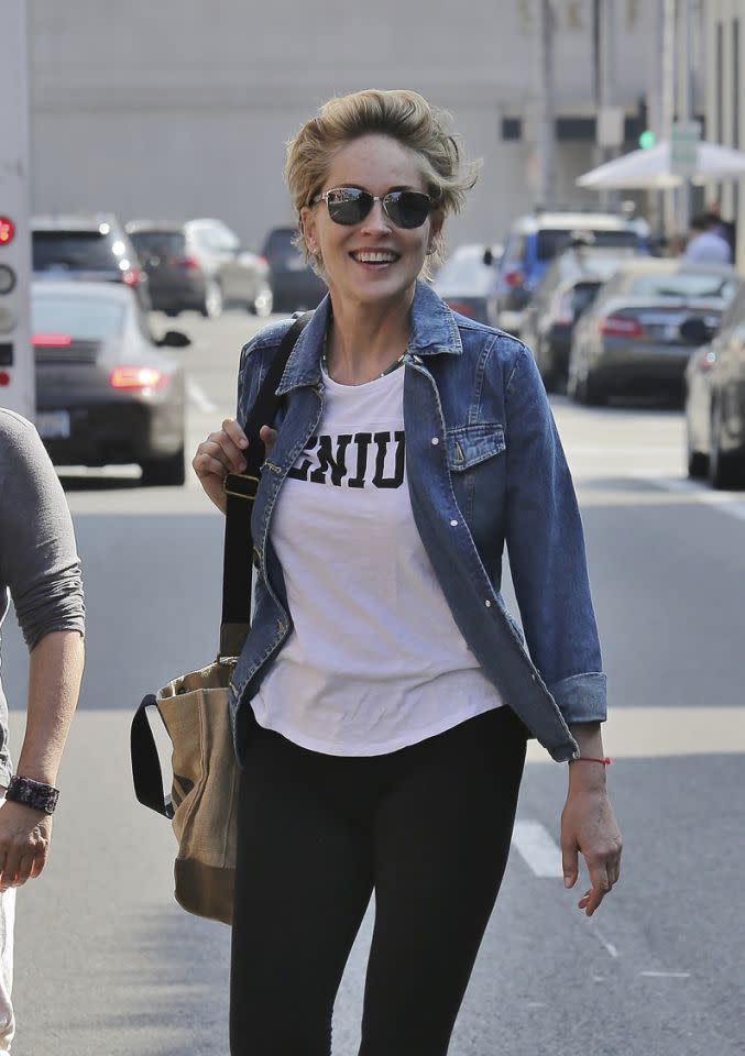 Sharon Stone may be afraid to let the world know she’s a “genius”.