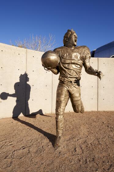 Closeup of statue of former Arizona Cardinals player Pat Tillman