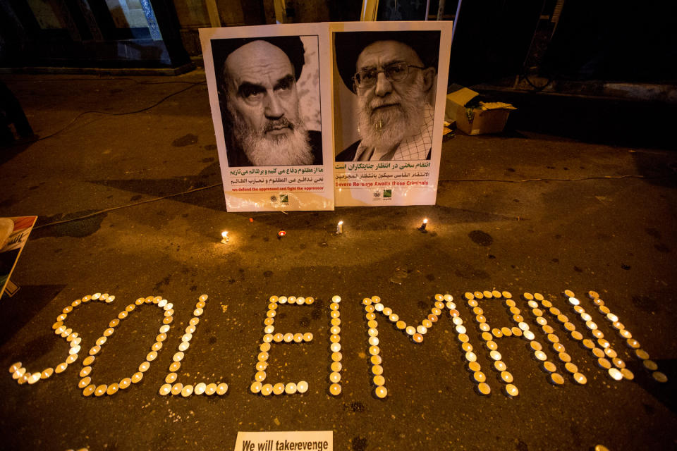 People of Iran in various parts of the country, especially the people of the Iranian capital, lit candles and mourned the night of General Qasem Soleimani's burial, in Tehran, Iran, on June 7, 2019. Mourners packed the streets of Tehran for ceremonies to pay homage to Soleimani, who spearheaded Iran's Middle East operations as commander of the Revolutionary Guards' Quds Force and was killed in a US drone strike on January 3 near Baghdad airport. (Photo by Hamid Vakili/NurPhoto via Getty Images)