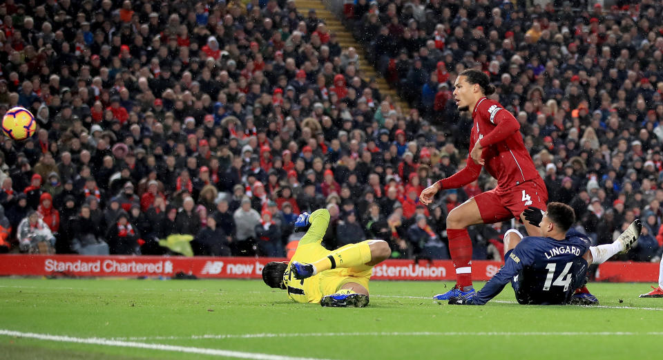 Jesse Lingard scored United’s equaliser at Anfield (Peter Byrne/PA)