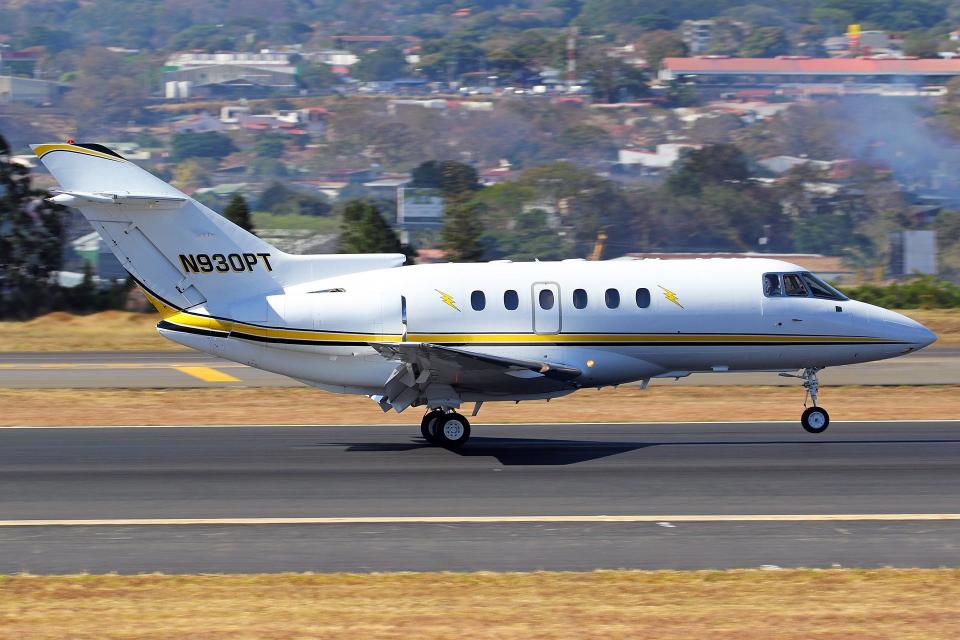 Orlando Miserandino Ortiz created a company, Gama Jets LLC, days after he received notice of a lawsuit. The company then bought a 1999 Hawker 800XP business jet, shown here leaving a Juan Santamaría International Airport in San Jose, Costa Rica, on Feb. 29, 2020. This was before Ortiz bought it.