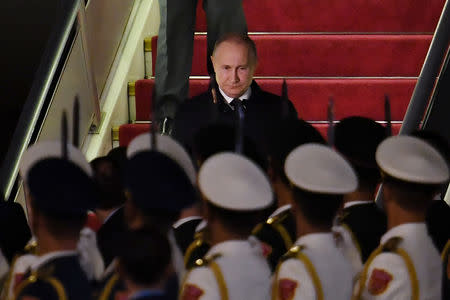 Russia's President Vladimir Putin arrives at Beijing airport ahead of the Belt and Road Forum in Beijing, China, April 25, 2019. Greg Baker/Pool via REUTERS