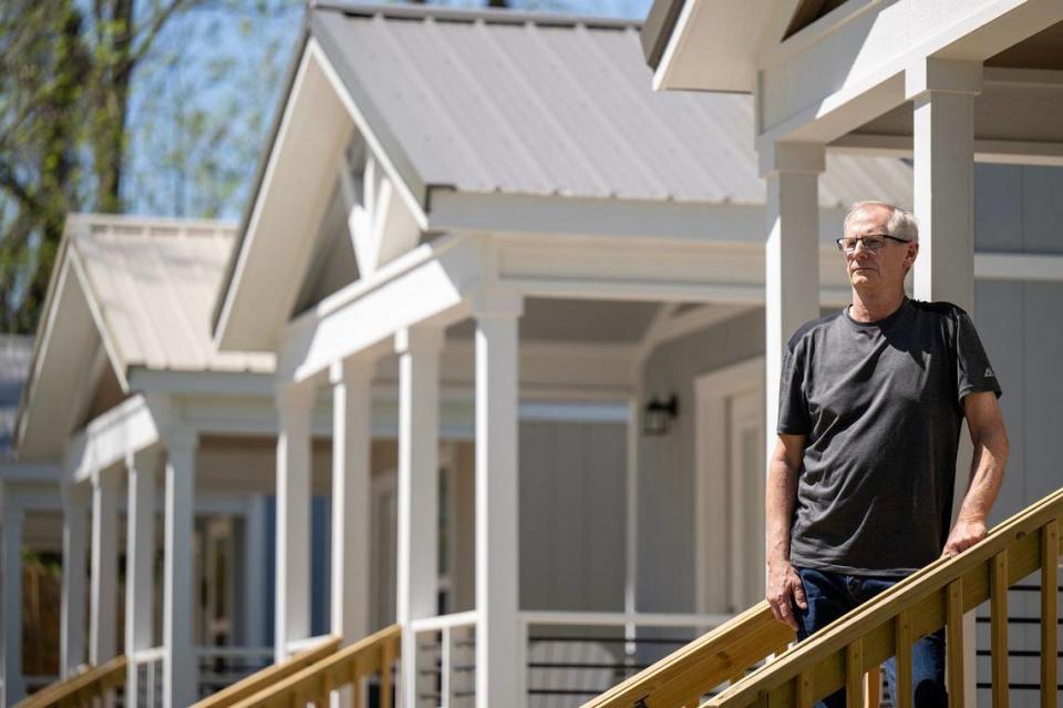 Phil Jorgenson, a longtime volunteer for Uplift, now secretary of Eden Village of Kansas City paused during a tour of the tiny homes. Tammy Ljungblad/Tljungblad@kcstar.com