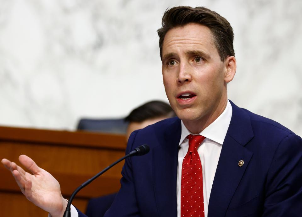 Sen. Josh Hawley, R-Mo., questions Supreme Court nominee Amy Coney Barrett during the third day of her confirmation hearings before the Senate Judiciary Committee on Capitol Hill in Washington, Wednesday, Oct. 14, 2020.