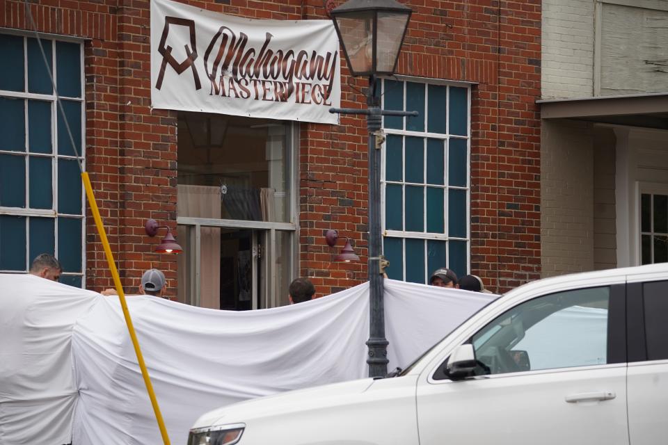 Investigators block the scene of a shooting at the Mahogany Masterpiece dance studio on April 16, 2023, in Dadeville, Alabama.