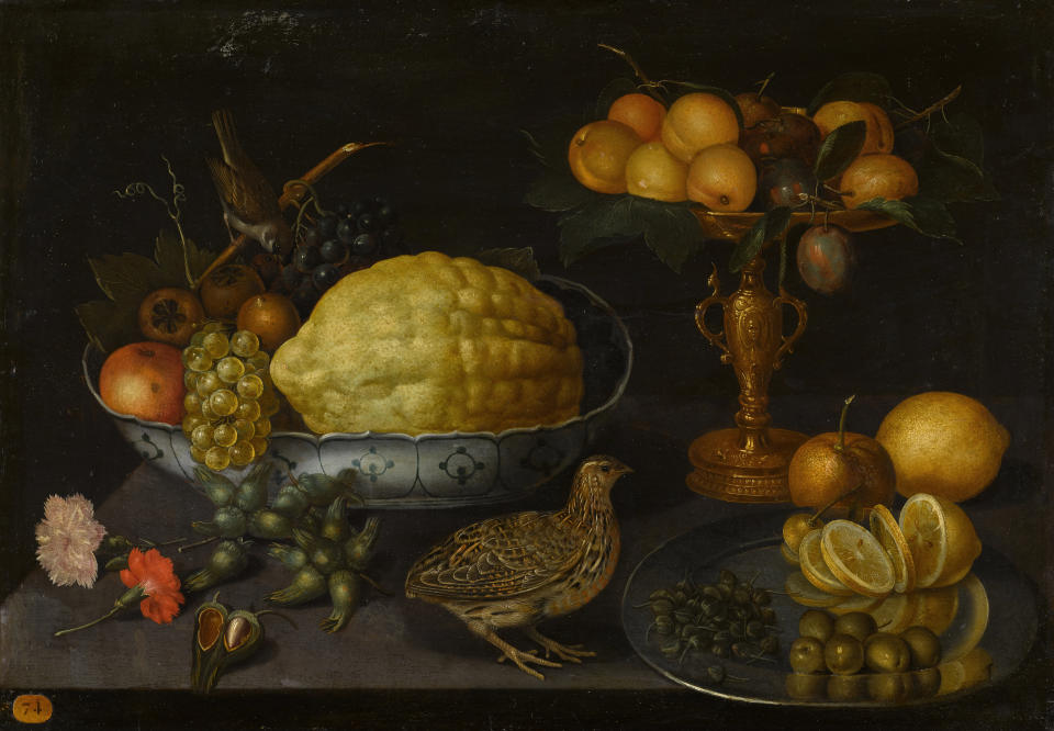Peter Binoit’s still life of a lemon, grapes, an apple and other fruits, part of an upcoming Old Masters sale at Sotheby’s London.