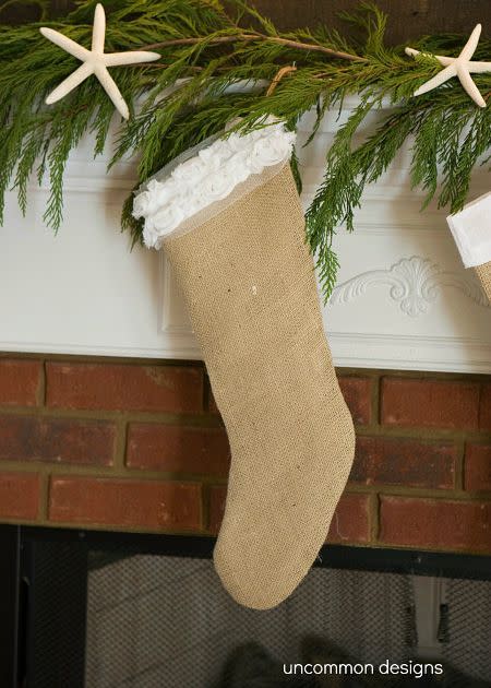 White Trimmed Burlap Stocking