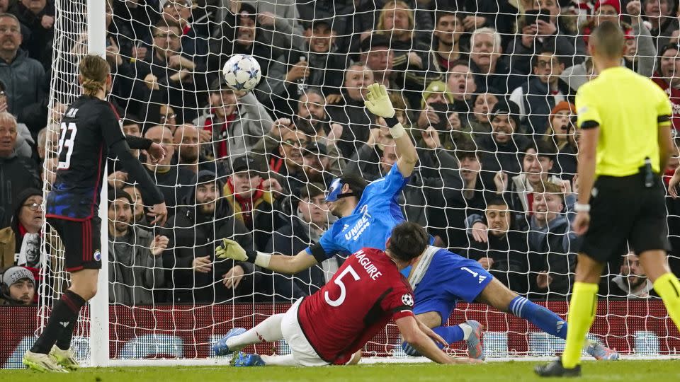 Maguire scores his first goal of the season. - Dave Thompson/AP