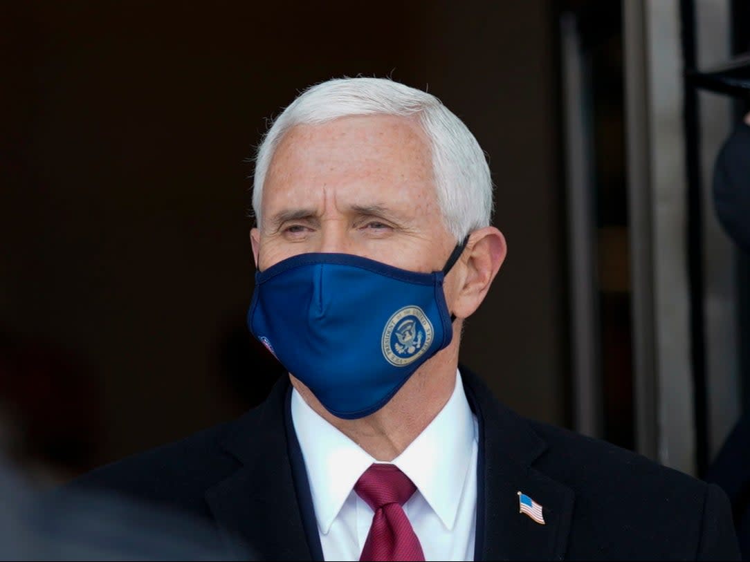 <p>Former Vice President Mike Pence departs after the inauguration of President Joe Biden in Washington, DC, on 20 January 2021</p> ((EPA))