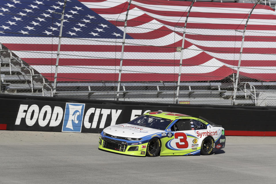 Austin Dillon (3) drives during a NASCAR Cup Series auto race at Bristol Motor Speedway Sunday, May 31, 2020, in Bristol, Tenn. (AP Photo/Mark Humphrey)