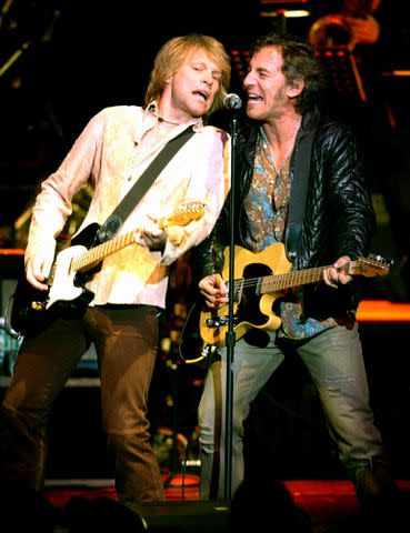 <p>Debra L Rothenberg/FilmMagic</p> Jon Bon Jovi and Bruce Springsteen performing in New Jersey in 2003