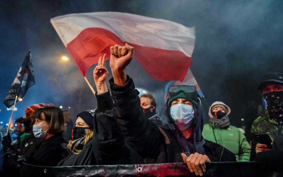 A pro-choice protest in the centre of Warsaw - AFP