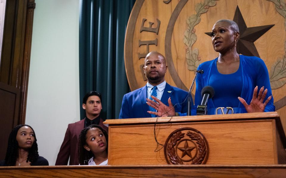 Rep. Jolanda Jones, D-Houston, speaks at a news conference Thursday to announce the new Texas Historically Black Colleges and Universities Caucus. "This is from the bottom up," said Jones, commending the HBCU students who worked to organize the caucus. "I believe it's important for people to know how important HBCUs are."