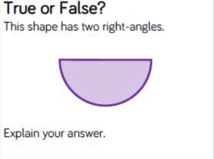 題目中有一個半圓形，要學生判斷「究竟半圓形是否有2個直角（Right-angle）呢？」（圖／翻攝自推特）