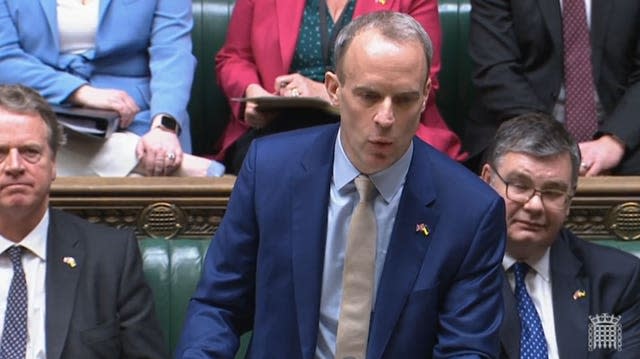 Justice Minister and Deputy Prime Minister Dominic Raab speaks during Prime Minister’s Questions in the House of Commons 