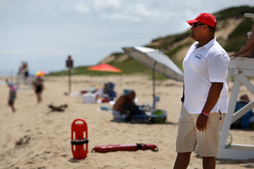 TRURO -- Gordon Miller, North District Lifeguard Supervisor for the Cape Cod National Seashore, on the job at Head of the Meadow Beach.