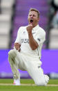 New Zealand's Neil Wagner celebrates the dismissal of India's Shubman Gill during the second day of the World Test Championship final cricket match between New Zealand and India, at the Rose Bowl in Southampton, England, Saturday, June 19, 2021. (AP Photo/Ian Walton)