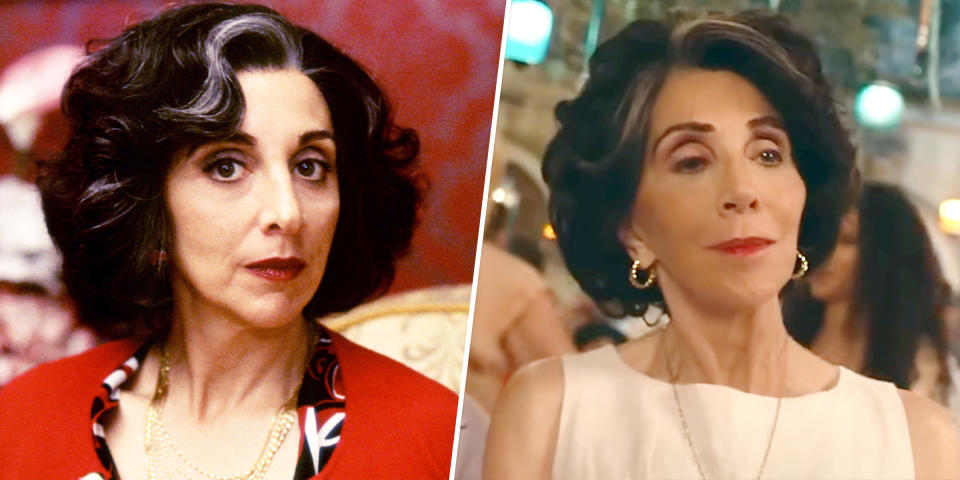 Andrea Martin as Aunt Voula in My Big Fat Greek Wedding in 2002 and in 2023. (Everett Collection, Focus Features)