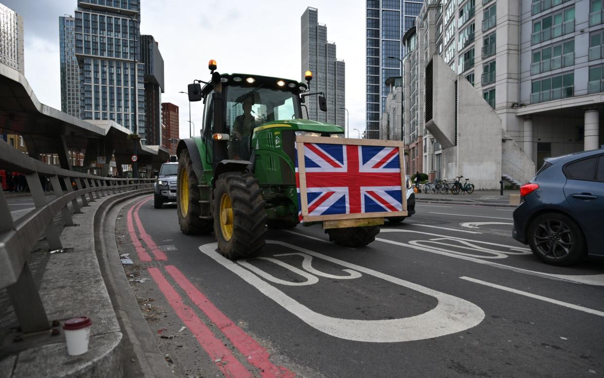 Farmers bring their tractors into London during a protest organised by Save British Farming and Farmers for Fairness.