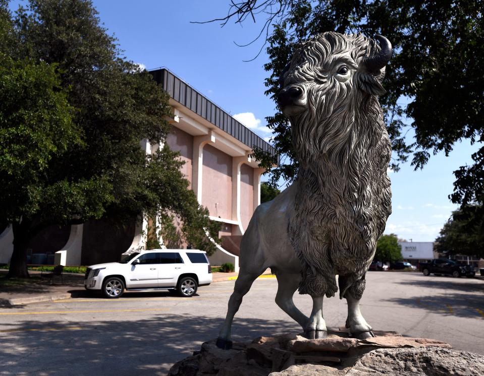 The White Buffalo statue stands outside the Scurry County Courthouse in Snyder Friday.