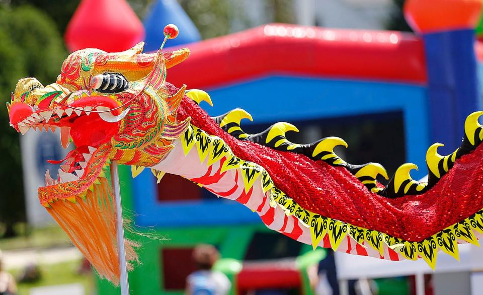 The traditional dragon dance at the August Moon Festival in Quincy on Sunday, Aug. 15, 2021.