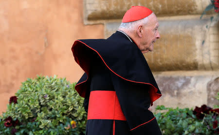 FILE PHOTO: Theodore McCarrick arrives for a meeting at the Synod Hall in the Vatican March 4, 2013, when he was a U.S. cardinal. REUTERS/Max Rossi/File Photo