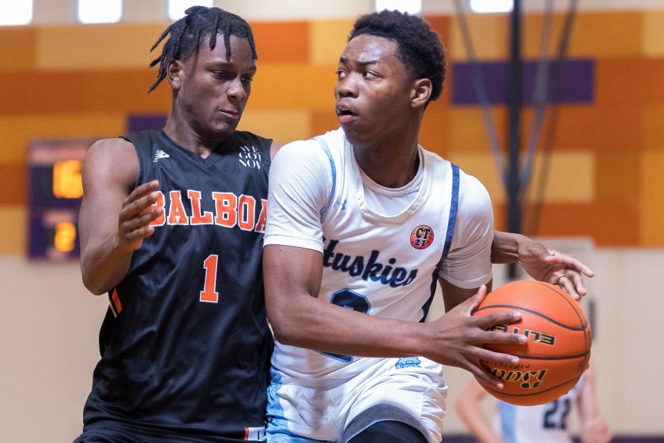 Chapin's Brandon Hymes (2) dribbles the ball at a boys basketball game against Balboa School in the McDonald’s Classic Basketball Tournament on Friday, Dec. 2, 2022, at Eastlake High School in El Paso, Texas.